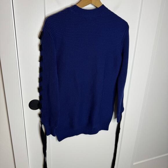 Revolve Lovers + Friends Blue Ribbon Tie Sleeve Chunky Knit Tunic Sweater XXS - Picture 5 of 5